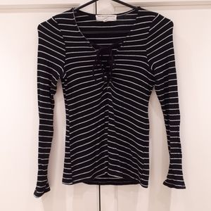Urban Outfitters long sleeve striped front tie top